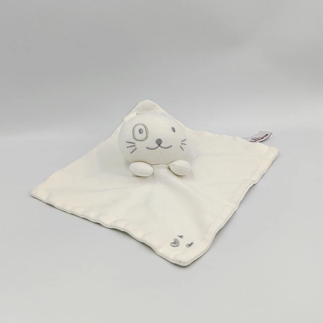 Doudou plat lapin blanc gris POMMETTE - 32063