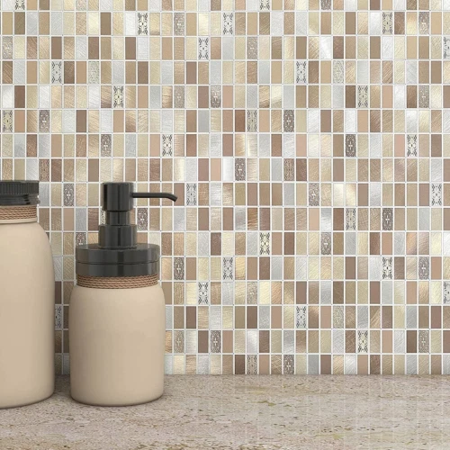 Pegatinas de azulejos metálicos VAOVI autoadhesivas cocina 5 hojas, marrón