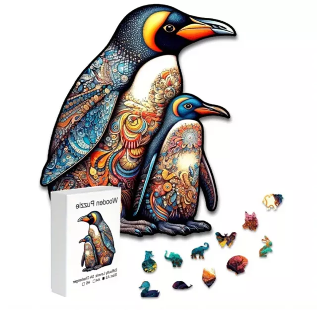 Puzzle Bois pingouin Forme Irrégulière Format A5 Adultes Grands Enfants