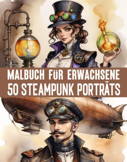 50 Fantastische Steampunks Porträts Malbuch für Erwachsene & Teens