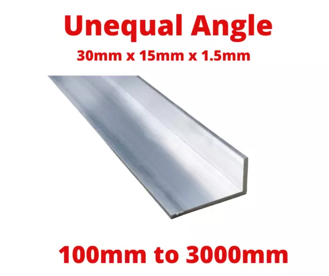 Aluminium Unequal Angle size 30mm x 15mm x 1.5mm - Length 100mm to 3000mm