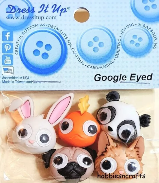 Google Eyed Tiere 9362 Dress It Up Neuheit Knöpfe Panda Fisch Hase Hund Katze