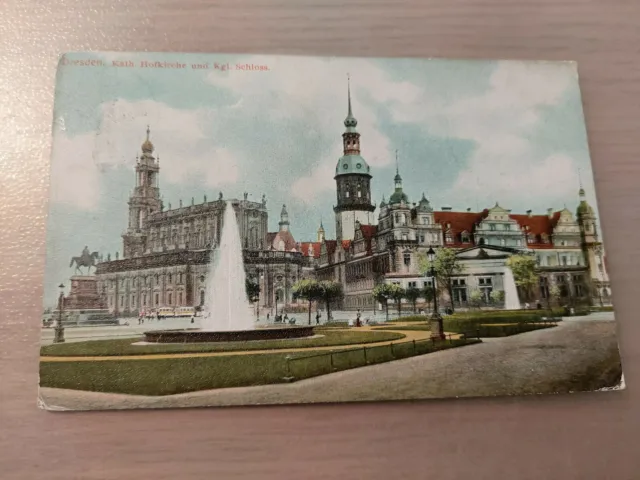 Postkarte Dresden Kath. Hofkirche und Kgl. Schloß 31.05.1909 gel_10