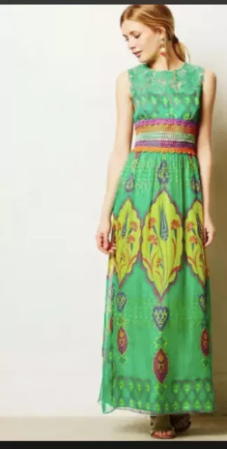 166. HEMANT & NANDITA Mintzita Embroidered Silk Maxi Dress 4 Anthropologie
