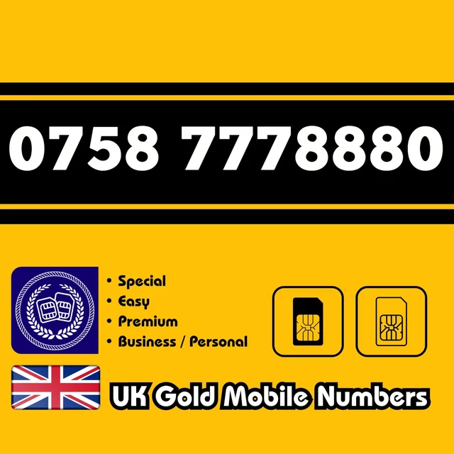 Gold Mobile Number Easy VIP Business Special Memorable UK O2 EE Voda 3 SIM Card