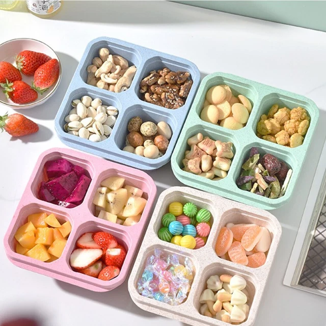 Paja de trigo + PP cuatro compartimentos caja de almuerzo con diseño duradero y sin olor