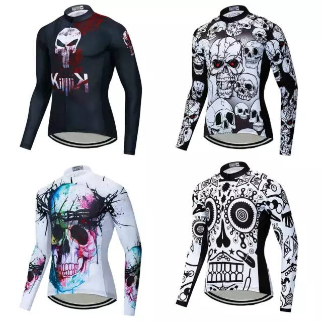 Men's Skull Cycling Jersey Long Sleeve Bike Clothing Bicycle Shirt Tops S-5XL