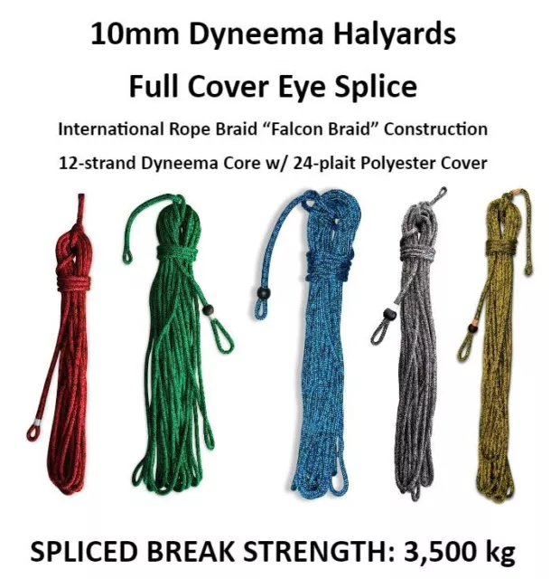10mm Spliced Dyneema Spectra Yacht Halyard/Sheet: Custom Length/Colour/Hardware