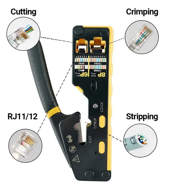 RJ45 CRIMPER PASS Through RJ45 Crimping Tool CAT6 CAT5E Ethernet ...