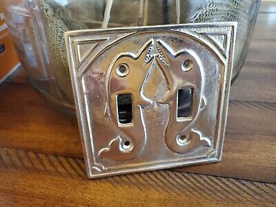 1 Solid Brass Double 2 Light Switch Plate Dolphins Fish Nautical Ocean Beach