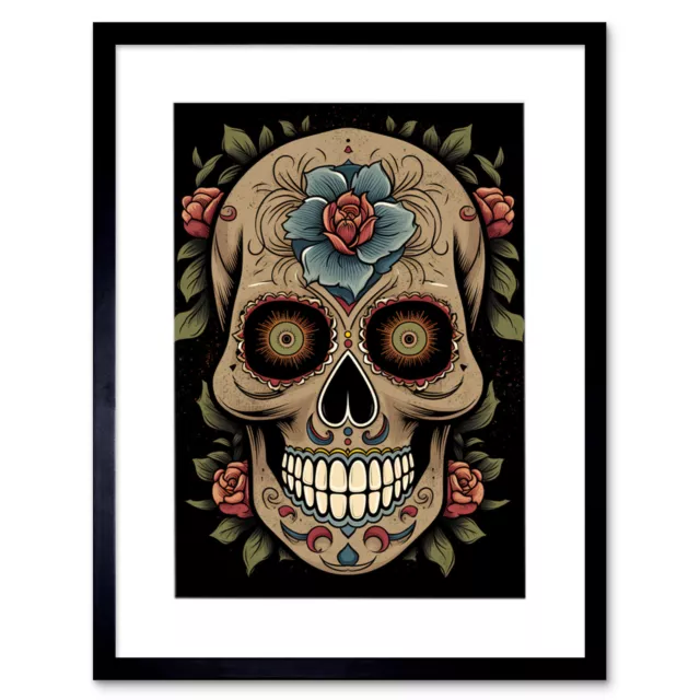 Old School USA Tattoo Day Dead Skull Rockabilly 50s Framed Wall Art Print 12X16