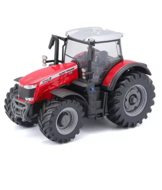 🇬🇧Burago Red Massey Ferguson 8740 S Tractor 10Cm Motorised Fantastic Gift