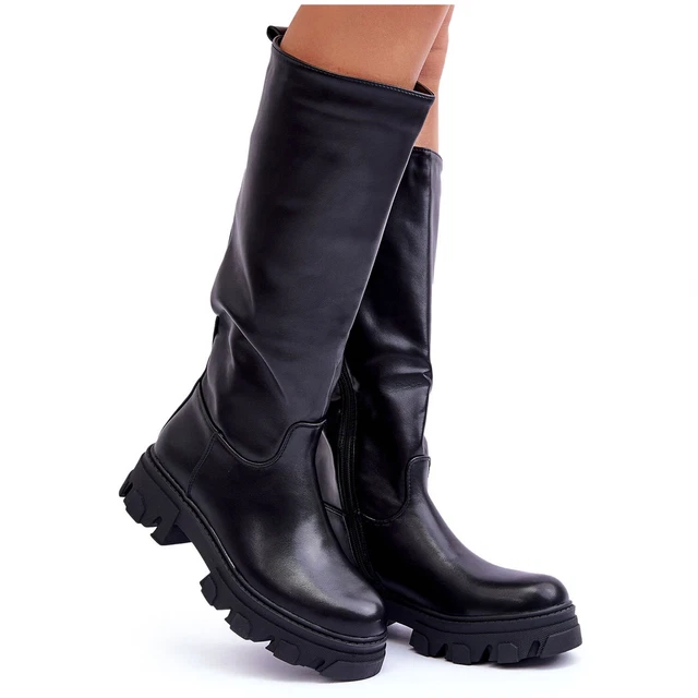 Sergio Leone Bottes à Talons Plats en Cuir pour Femme Noir Nenet le noir