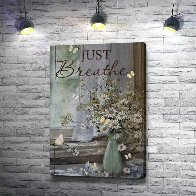 Bible Verse Just Breathe God Canvas, Butterfly And Daisy Flowers Canvas Prints