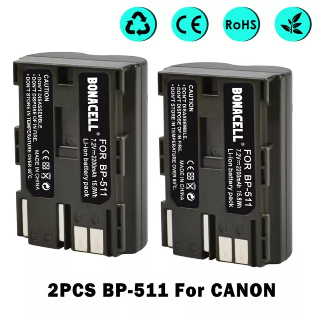 2X Rechargeable Battery For Canon EOS 5D BP-511 BP-511A 40D 50D 300D SLR Pro1 G1