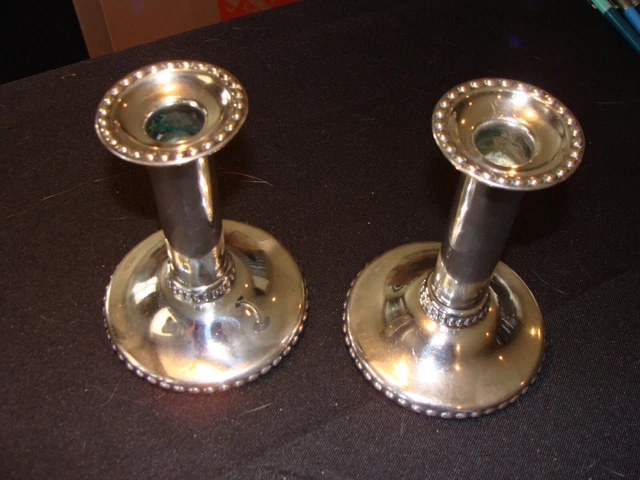 Vintage CG Hallberg Stockholm Sweden Silver ALP Nickel  Silver Candlesticks