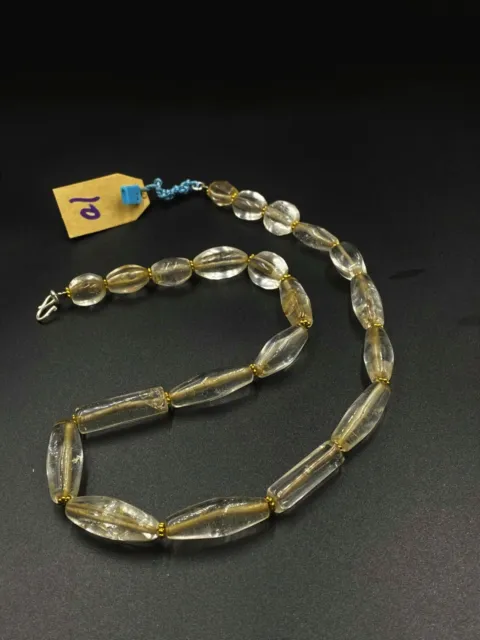 old antique ancient beautiful crystals quartz beads necklace from Burma original 7