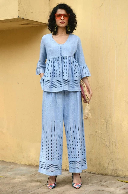 Set Kameez Cotone Designer Cotone Bellissimo Palazzo Kurta Partywear Kurti Pent