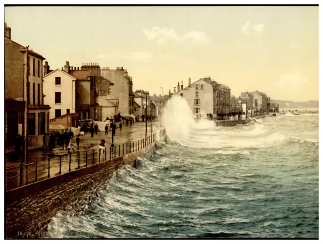 Angleterre. Isle of Man. Ramsey. Rough Sea.  Vintage photochrom by P.Z, Photochr