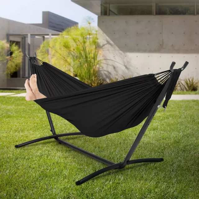 Hamaca XXL con soporte de acero silla colgante balancín negro para el jardín
