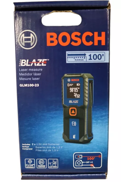 BOSCH GLM100-23 Blaze 100ft Laser Measure with Backlit Display 100' RANGE NEW