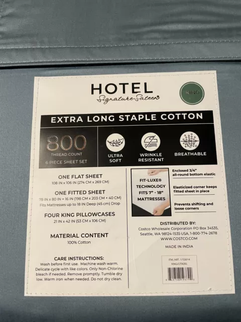 Hotel Signature Sateen 800 TC EX Long Staple Cotton King Sheet Set 6 piece Blue