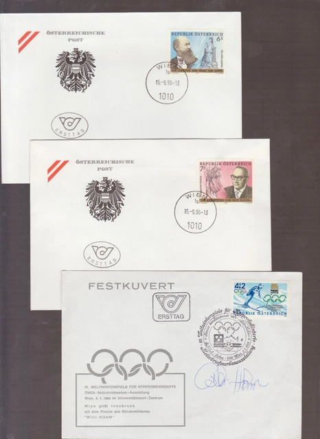 3 schöne verschiedene Österreichische Ersttagbriefe