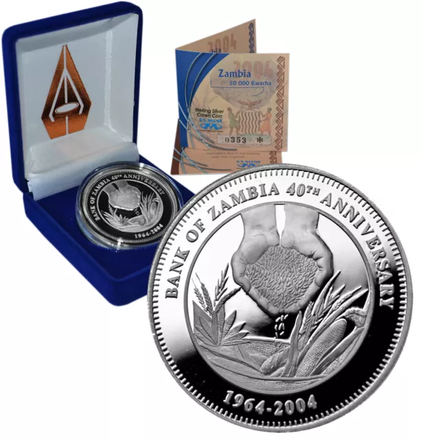 ZAMBIA 50,000 Kwacha 2004 Silver Proof '40th Anniversary of the Bank' Free Ship