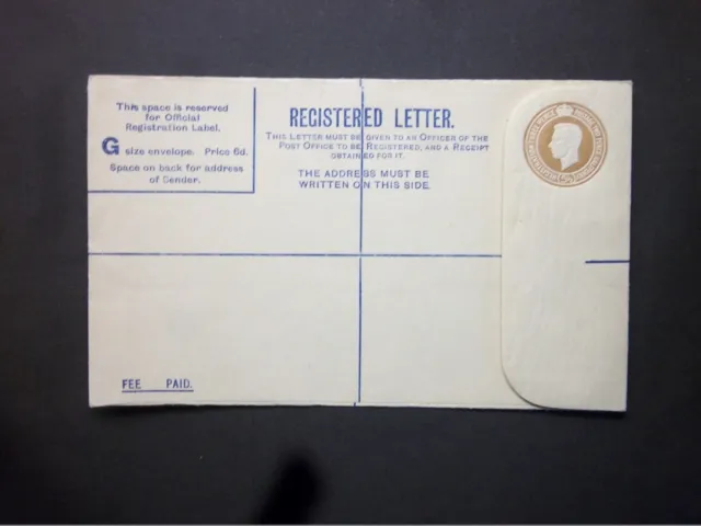 GB Postal Stationery 1940 KGVI 51/2d brown Registered Envelope size G H&B RP53