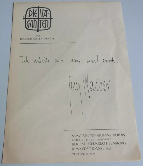 Theaterzettel BERLIN (Vaganten Bühne) 1959 // Georg Kaiser: Die Spieldose