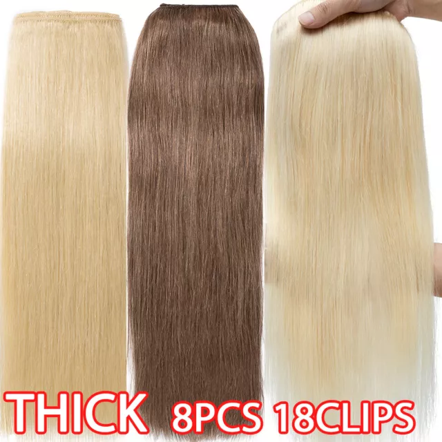 Extra THICK Clip In Remy Real Human Hair Extensions Full Head Double Wefted 300G