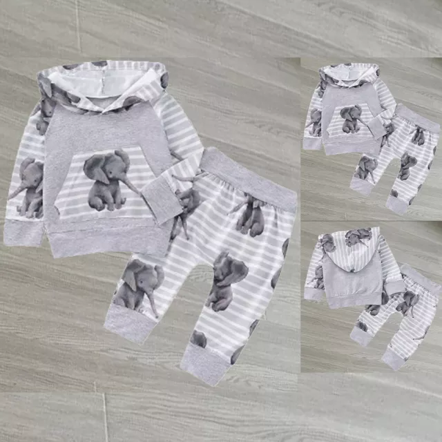Newborn Baby Boys Tracksuit Hooded Tops Pants Trousers Outfits Clothes 2PCS Set