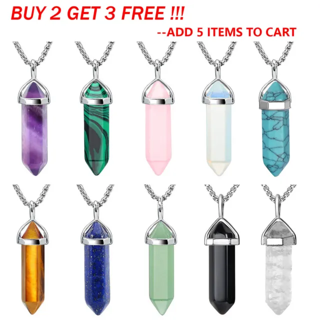 Chakra Stone Pendant Natural Gemstone Necklace Energy Healing Crystal with Chain