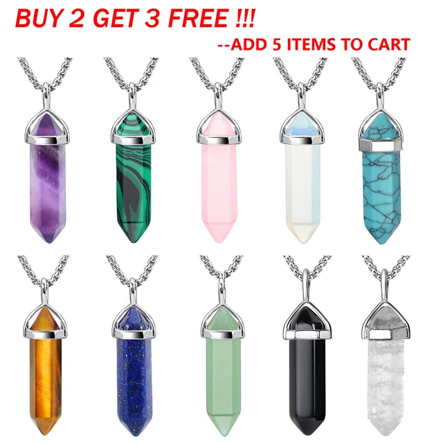 Chakra Stone Pendant Natural Gemstone Necklace Energy Healing Crystal with Chain