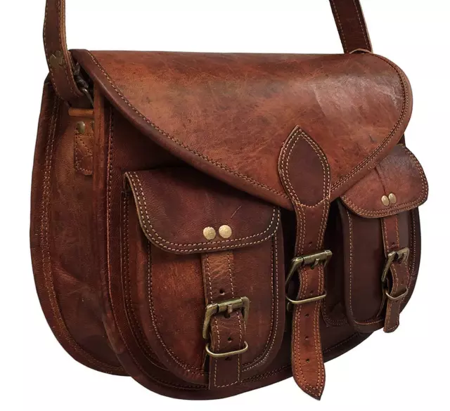 Femmes Vintage Véritable Cuir Marron Messager Épaule Croix Corps Handmade Sac