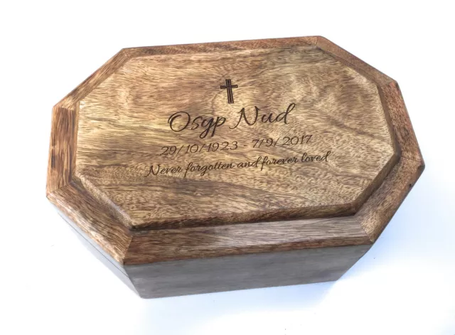 Personalised Human Adult Memorial Ashes Urn Cremation Wooden Casket - 3 Sizes