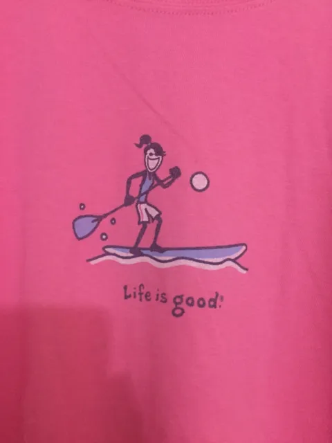 NEW Life is Good Women`s L  "Paddle surf" PINK Cotton T-Shirts Short Sleeve