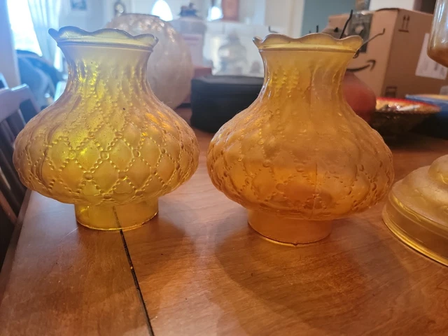 Amber Glass Quilted design oil Lamps Lamp Shades 6” tall 3" Fitter
