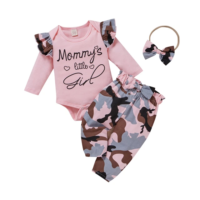 Newborn Baby Girl Clothes Ruffle Romper Jumpsuit Tops+Pants+ Headband Set Outfit