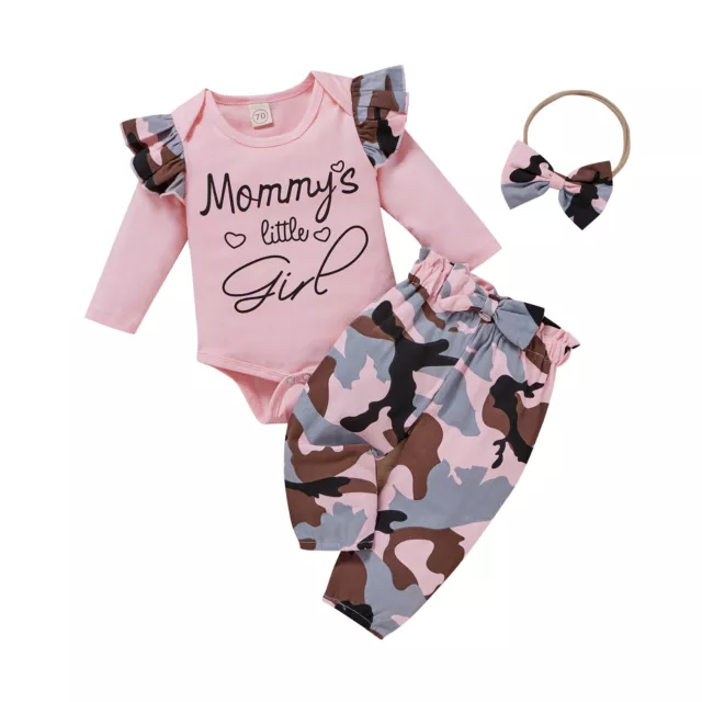Vestiti neonata neonata tuta mimetica + pantaloni + set fascia
