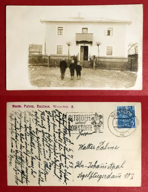 Privat Foto AK BAUTZEN um 1930 Wohnhaus in der Wetzelstrasse 2 Kindern ( 65551