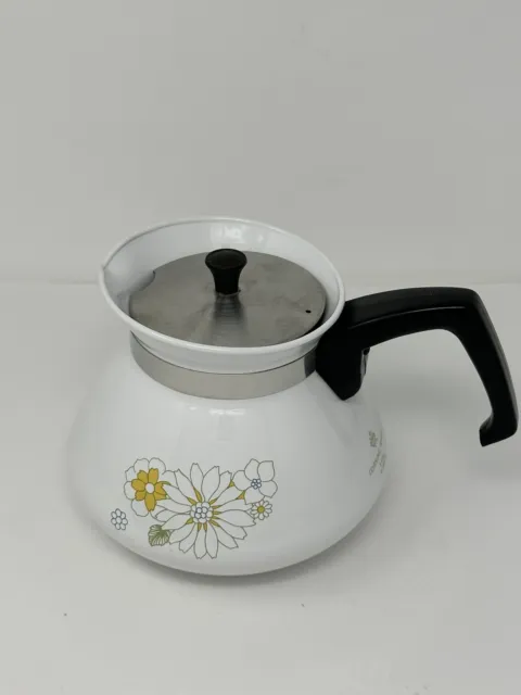 Corning Ware 6 Cup Stove Top Coffee Tea Pot Floral Bouquet P-104-4 ~Vintage