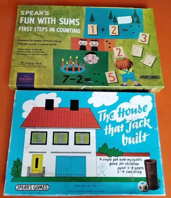 2 Vintage Retro Spear’s Games Fun Sums First Steps Counting House Jack Built Lot