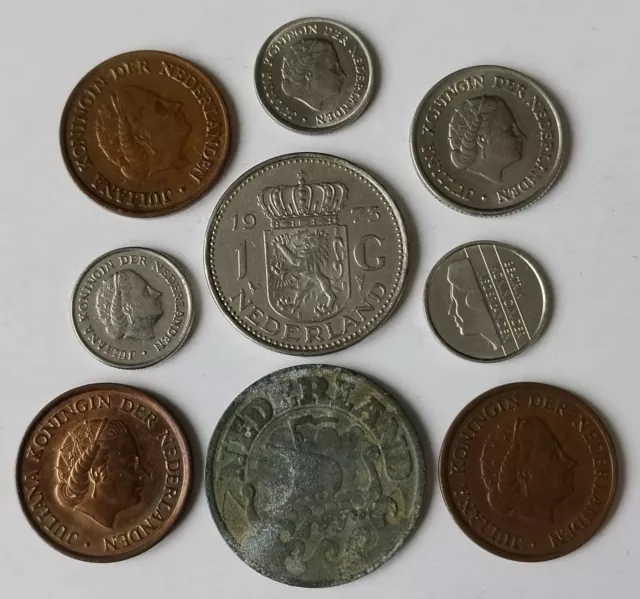 Lot de 9 pièces de monnaie des Pays-Bas