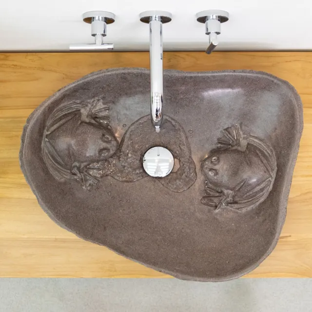 FREIDA lavabo accesorio rana piedra de río aprox. 55 cm piedra natural piedra de baño piedra