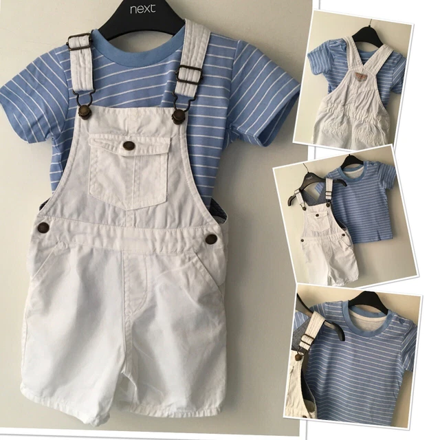 Next Baby Boys Summer Dungarees Shorts Exc U & New Matalan Striped Top 9-12 Mon