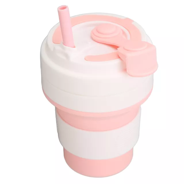 350ml Folding Coffee Cup Silicone Pink Portable Good Sealing Performance