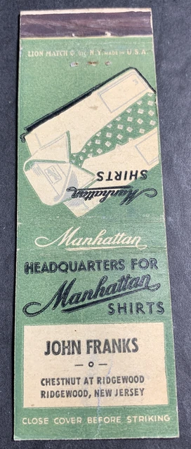 Manhattan Men’s Shirts  Matchbook Cover Franks Ridgewood New Jersey