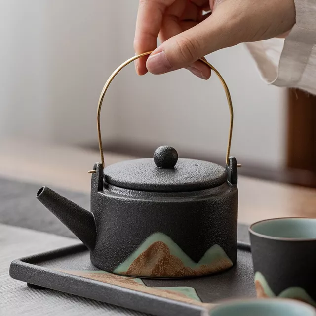 Vintage Ceramic Tea Pot Hand-Painted Mountain Chinese Kung Fu Tea Pot
