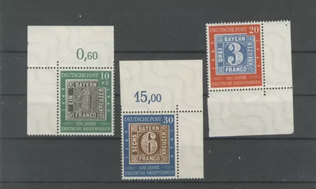 BRD Bund Mi. Nr. 113 - 115 ** postfrisch Eckrand 100 Jahre Deutsche Briefmarken